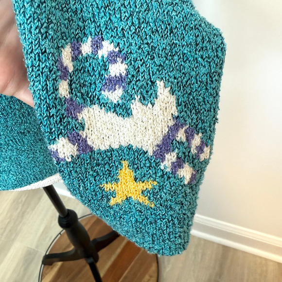 Vintage South Cotton Light 80s Cat Button Front Cardigan In Teal Size Small New - Picture 10 of 11